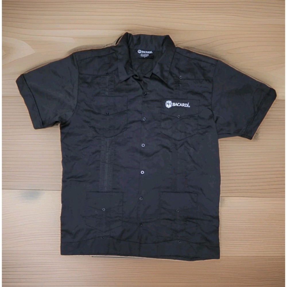 Bacardi Button Up Shirt Black Large Embroidered Logo Bartender Workwear
